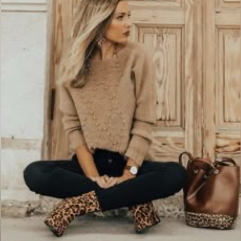 Leopard Brown Fleece Lined  Ankle Booties Size 8.5